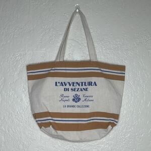 Sezane L'Avventura Camel Cotton Tote Canvas Limited Edition Adventure Bag